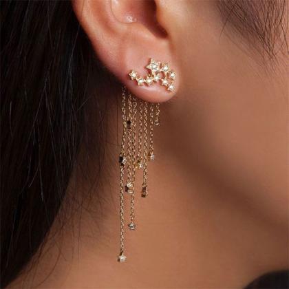 Gold/silver Star Tassel Crystal Earrings For Women..