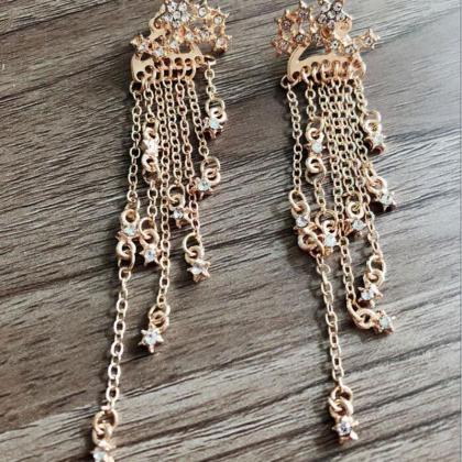 Gold/silver Star Tassel Crystal Earrings For Women..