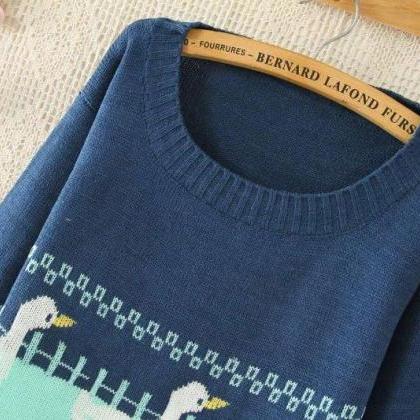 Harajuku Ducks Long Sleeve Pullover Sweater