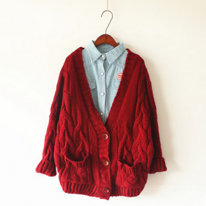 Vintage Twist Knit Cardigan Sweater