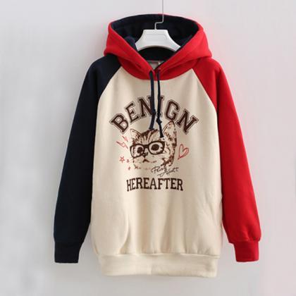 Fashion Mixed Colors Cat Hooded Sweater Cartoon..