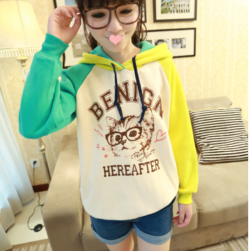 Fashion Mixed Colors Cat Hooded Sweater Cartoon..