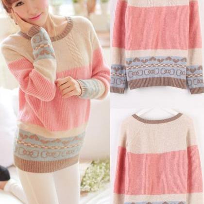 Sweet Mixed Color Pullover Sweater