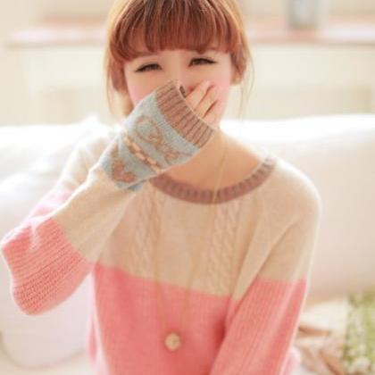 Sweet Mixed Color Pullover Sweater