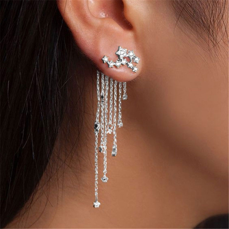 Gold/silver Star Tassel Crystal Earrings For Women Girls