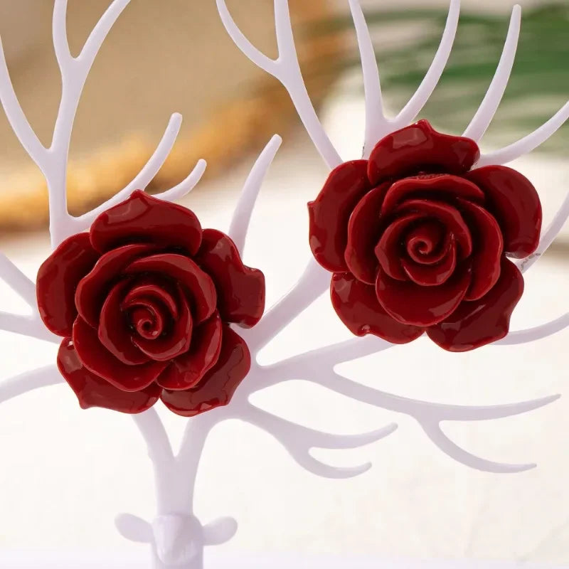 Handmade Red Rose Floral Stud Earrings Gift