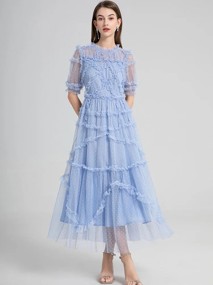 light blue ruffled tulle midi dress Light Blue Tulle Midi Dress  Gabi Swimwear