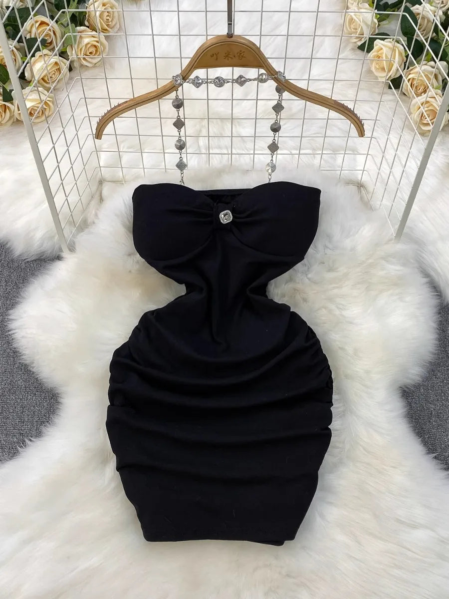 Strapless Black Mini Dress With Rhinestone Accent