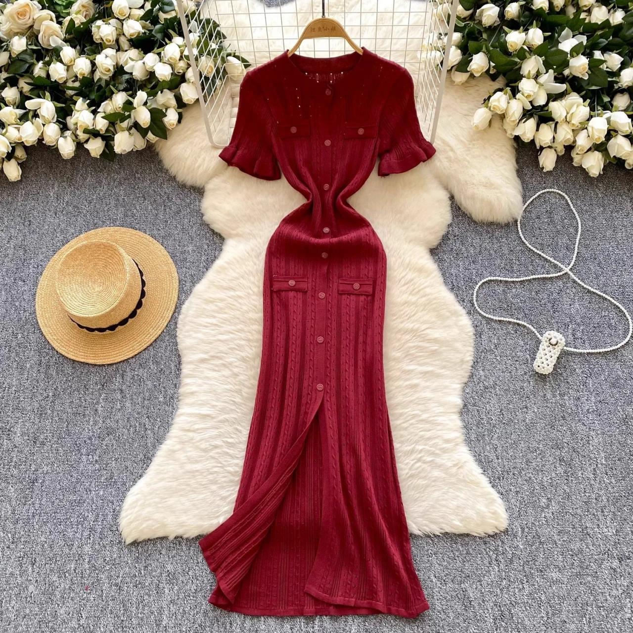 Vintage Red Button-down Short Sleeve Maxi Dress on Luulla