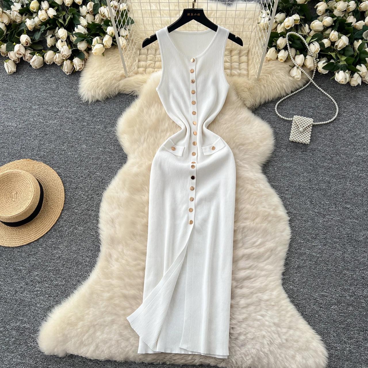 beige knit midi dress Indira Beige Knit Maxi Dress with Lapel Collar for Women main image 1