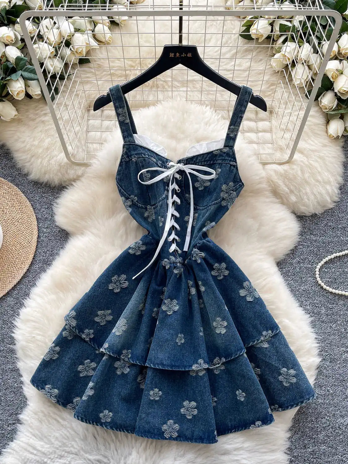 lace up denim dress Lace Up Denim Dress LG / Black
