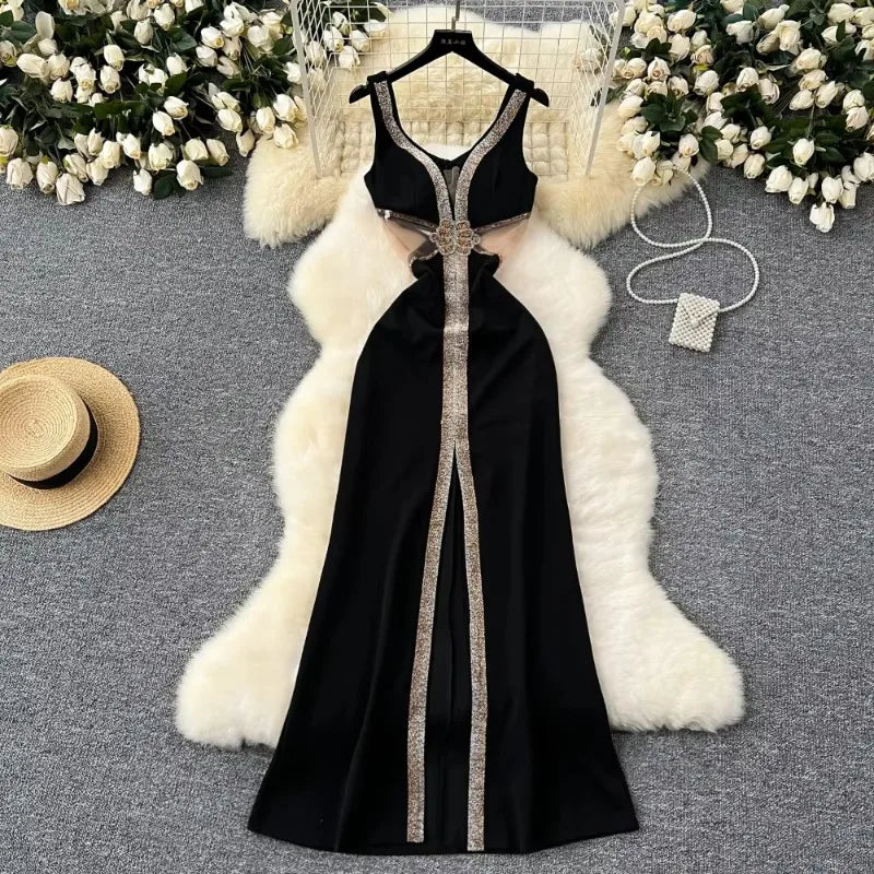 black and gold backless dress Zapakasa Women Sparkly Gold Ruched Long Metallic Formal Dress Halter Neck  Sheath Backless Holiday Party Dress main image 0