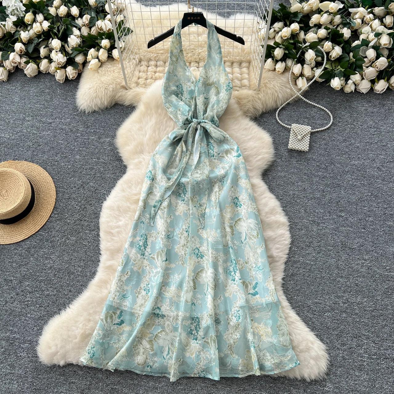 slim fit dress slacks Halter Neck Tie Up Dress With Lace Detail main image 1