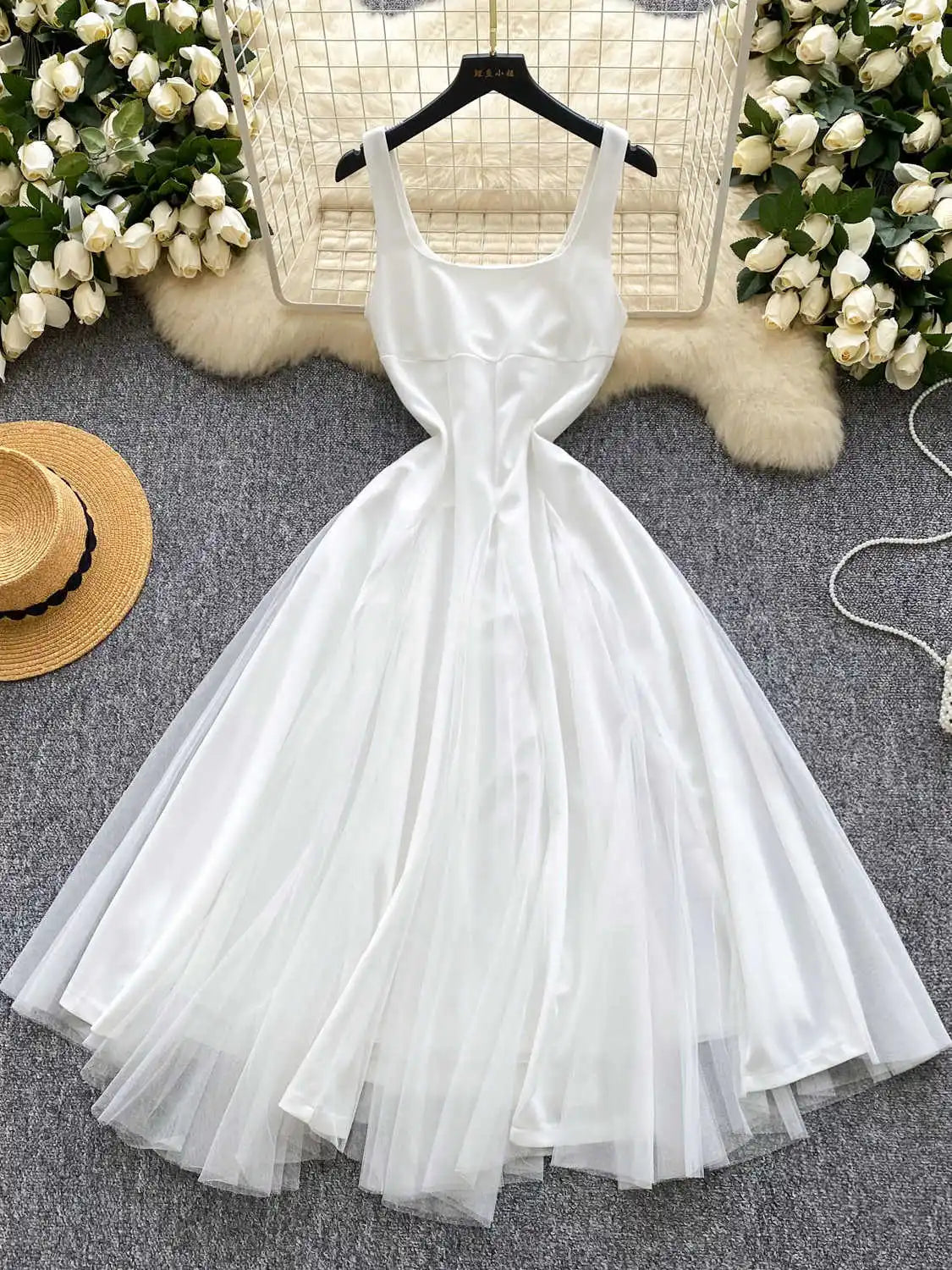 navy blue dress for baby girl Yearnin - Spaghetti Strap Satin Midi A-Line Dress main image 1