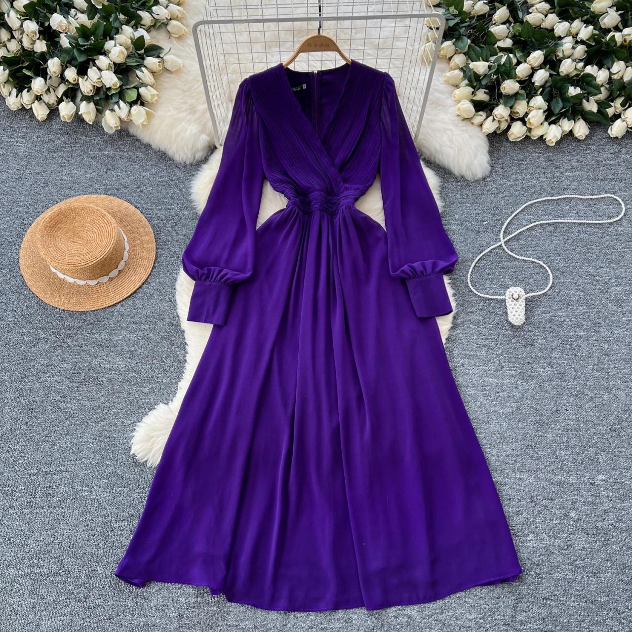 V-neck Long-sleeve Purple Evening Gown Dress on Luulla