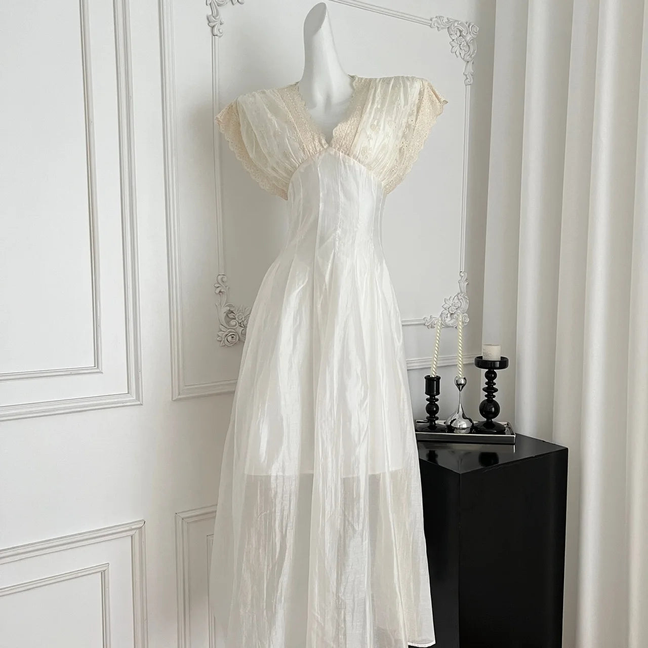antique cream lace wedding dress Ivory Boho Lace Sheath Cap Sleeves Wedding Dresses PW258
