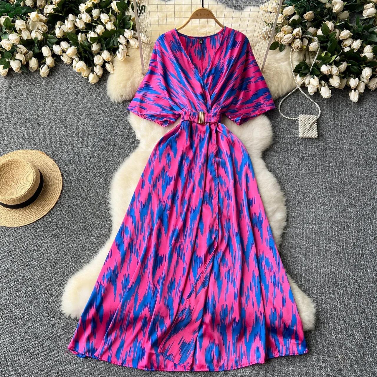 blue and pink color combination dress Spaghetti Straps A-Line V-neck Floor-length Pink Tulle Long Prom Dress –  Musebridals main image 0