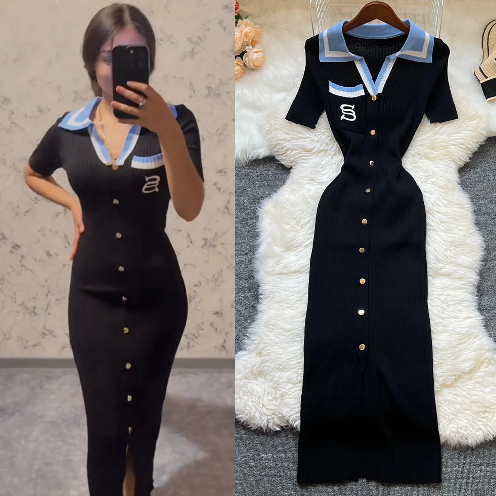 Nautical-style Dress With Short Sleeves And Buttons