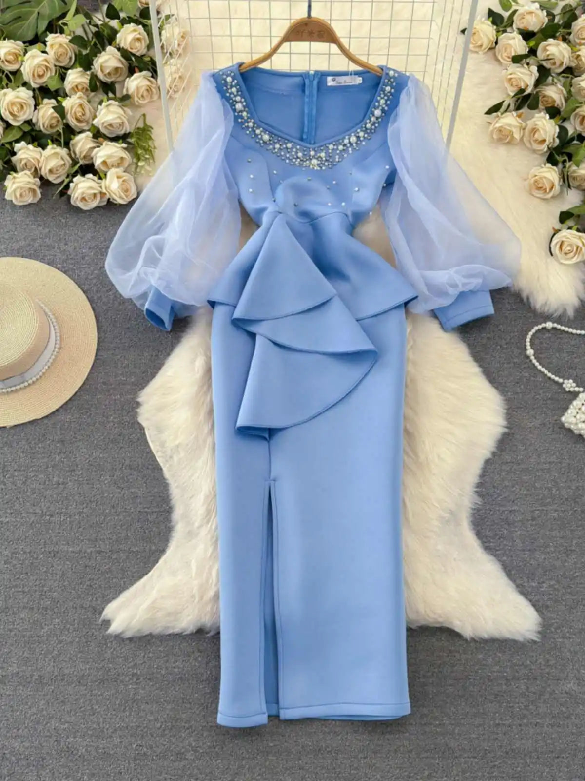 princess polly baby blue dress Exquisite Blue Gold Shimmer Marble Effect Jewellery /Dressing Table  /Trinket Box Gorgeous Glass & Mirror Design main image 1