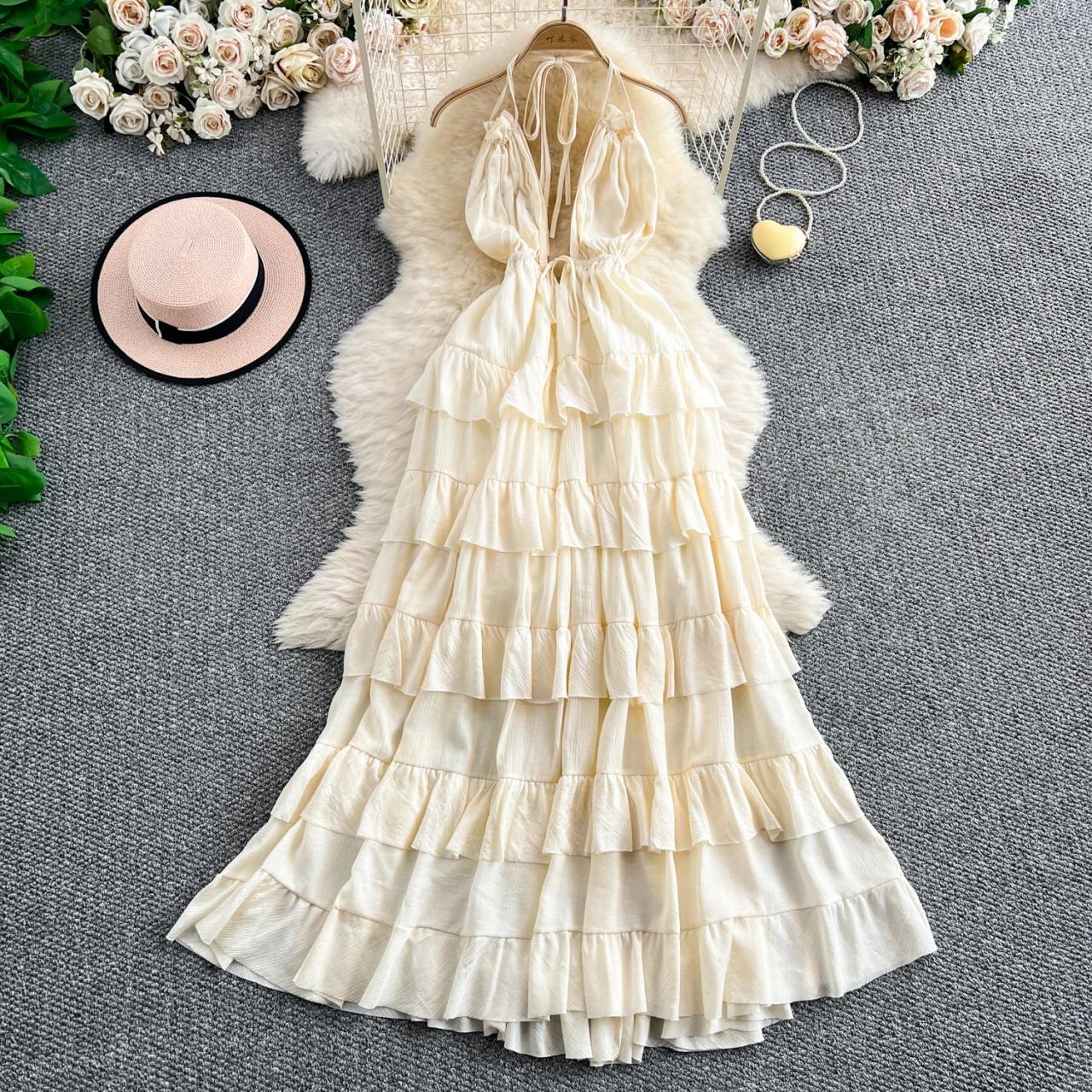 knee length dresses for ladies Kimberley Halter Neck Ruffle Maxi Dress Matcha main image 0