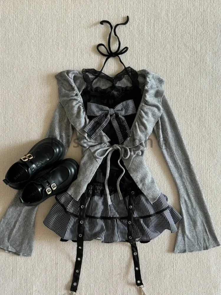Gothic Striped Corset Dress With Buckled Shoes