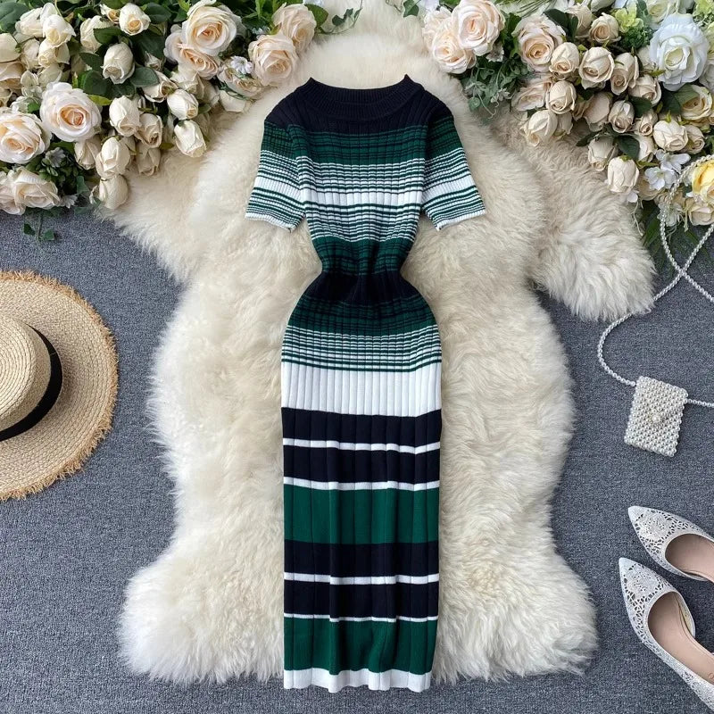 green and black striped maxi dress South Hampton Maxi Dress main image 1