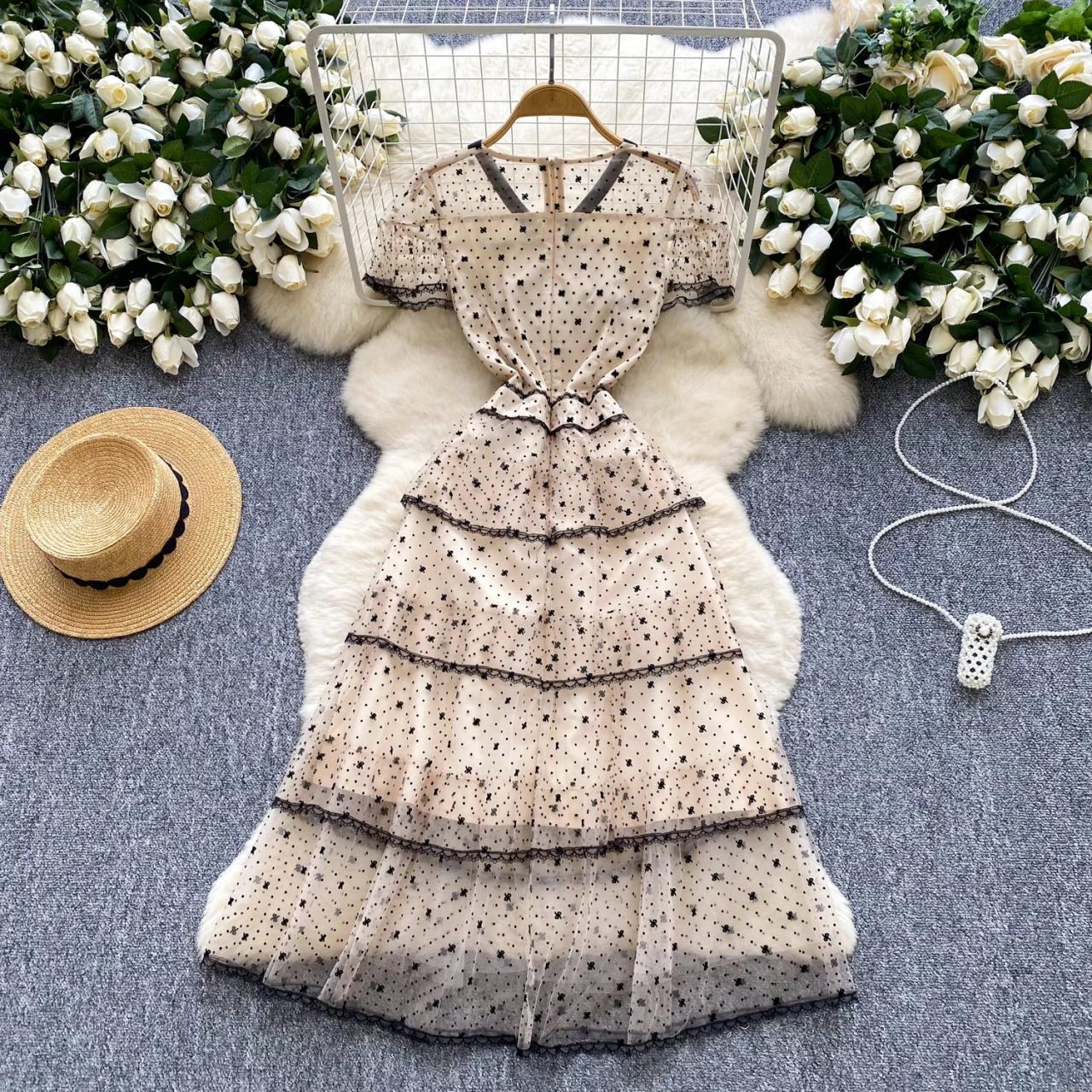 chinese dress ladies Sweet Romance Tiered Tulle Polka Dot Midi Dress  VICI