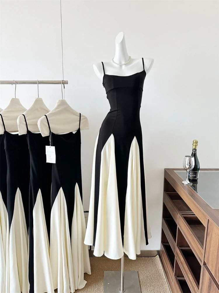 black and white colour block dress Three Quarter Sleeve Color Block Surplice Shirt Midi Dress Black/White