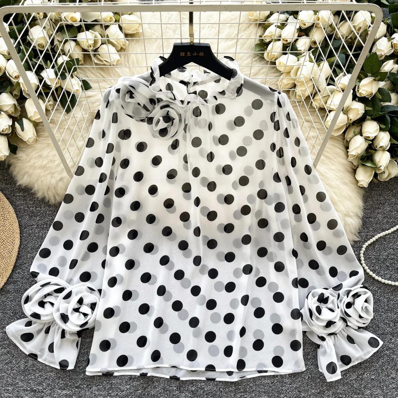 Chiffon Blouse With Polka Dots And Ruffle Sleeves on Luulla