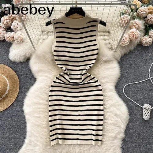 Sleeveless Striped Cotton Bodycon Dress, on Luulla