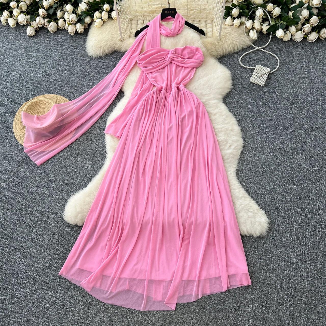 pink bridesmaid dress with scarf Aje Violette Bubble Hem Maxi - Pink