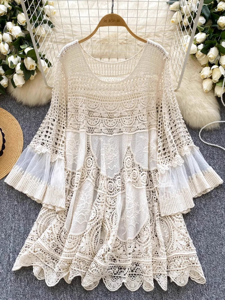 chinese dress ladies FARM Rio Red Lace Long Sleeve Crochet Dress – Elegant detail