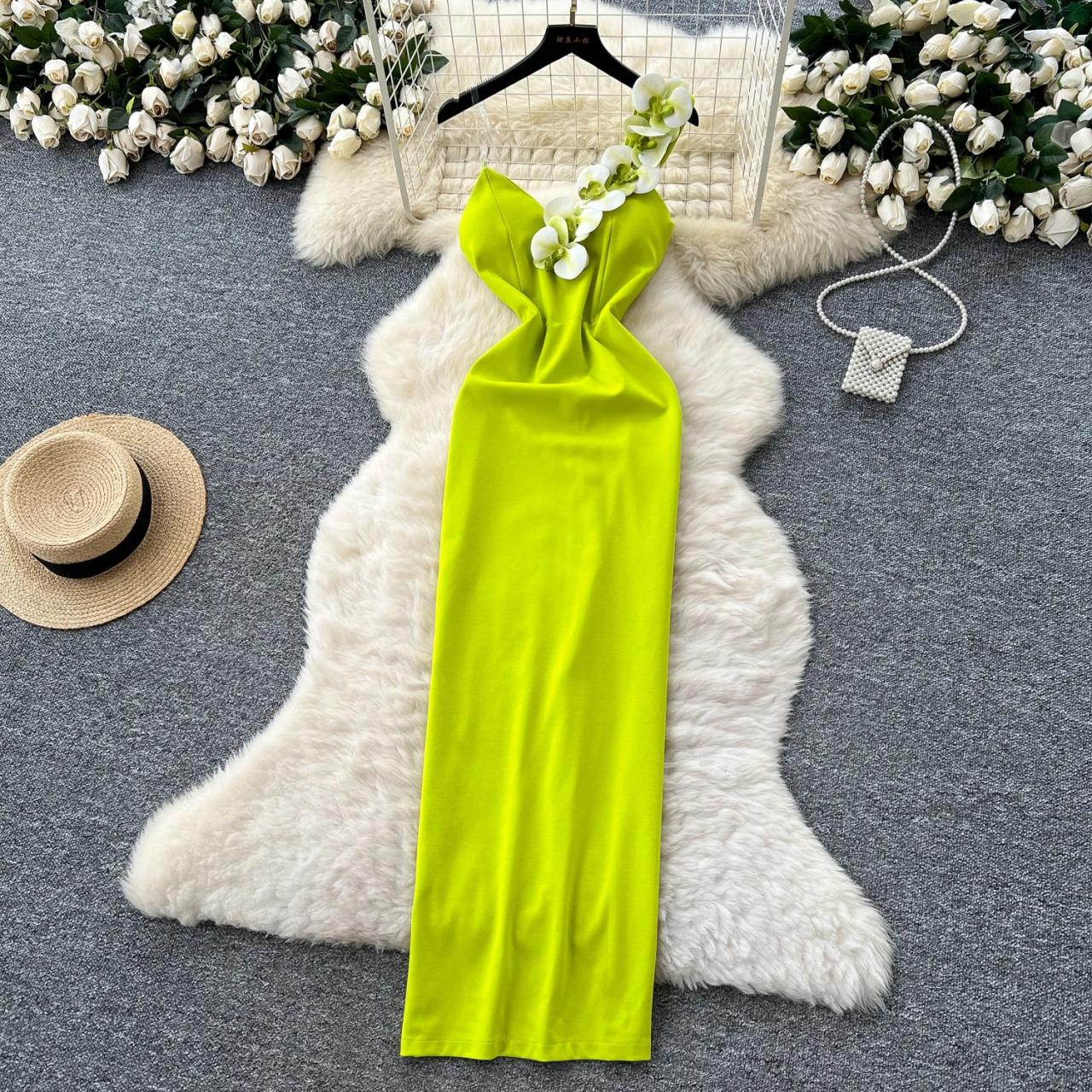 slim fit dress slacks Sexy Lime Green Halter Mermaid One-Shoulder Sleeveless Popular Cheap S –  Wish Gown main image 1