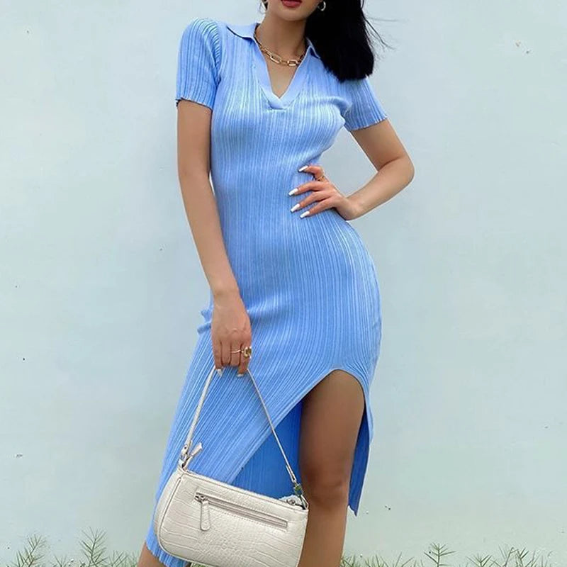 open lace back dress Rib Knit Short Sleeve Tee Dress main image 0