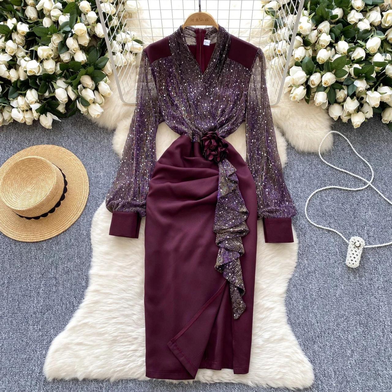 lace maxi dresses with sleeves Miss Circle Women Giada Navy Lace Deep V Long Sleeve Maxi Dress main image 0