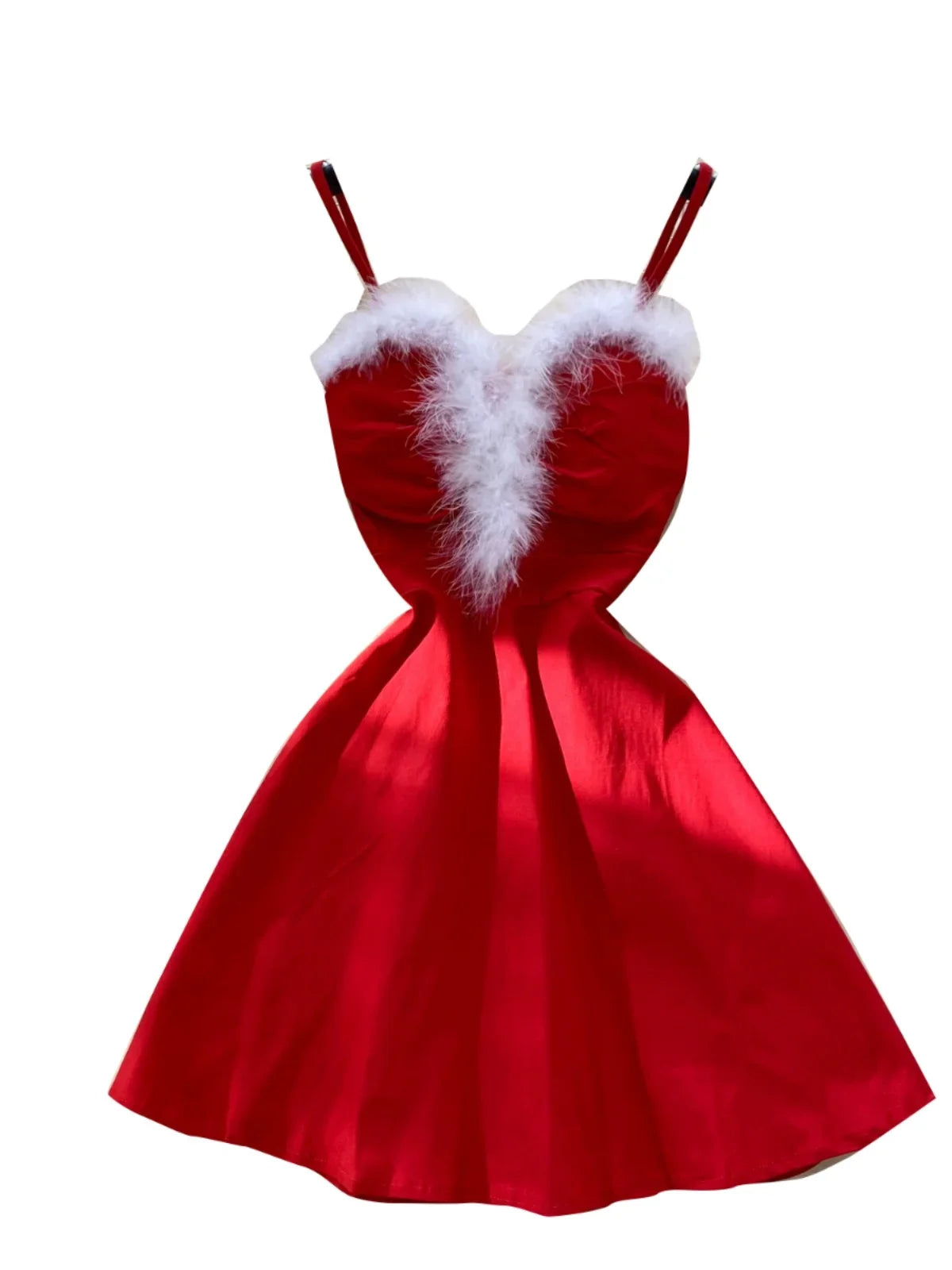 strapless open back dress Fit and Flare Ponte Dress with Faux Fur