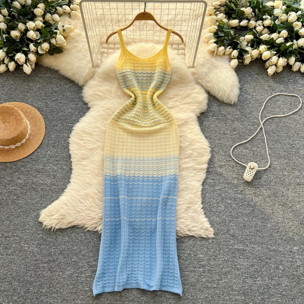 Vibrant Gradient Knit Dress With Adjustable Straps on Luulla