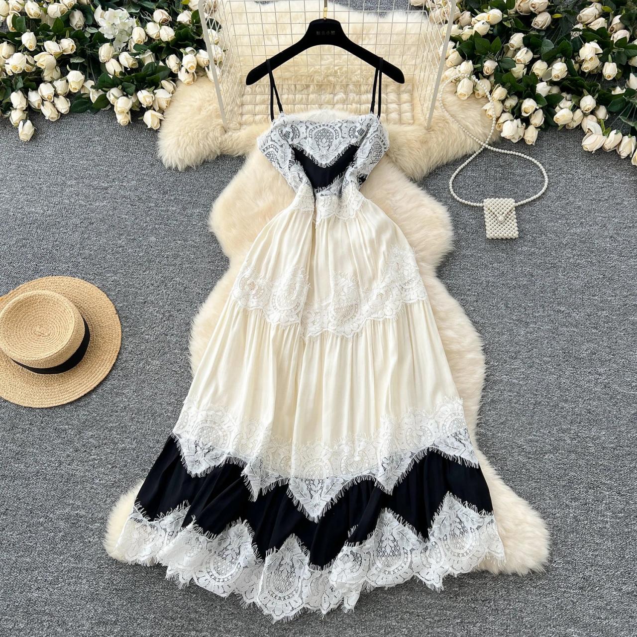 blue dress for baby girl Black & White Lace Contrast Maxi Dress main image 0