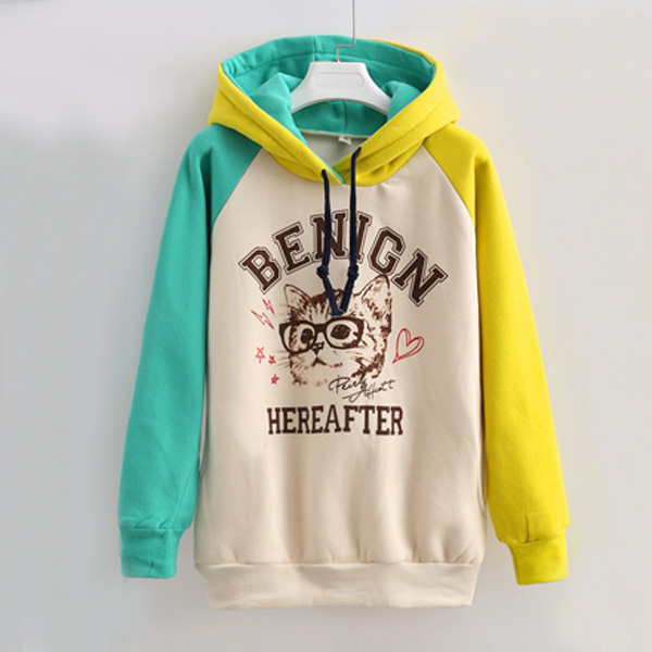 Fashion Mixed Colors Cat Hooded Sweater Cartoon Glasses Hoodie