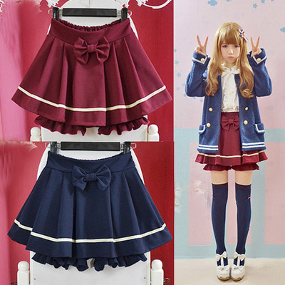 Sweet Navy Wind Double Lanterns Skirts With Bow