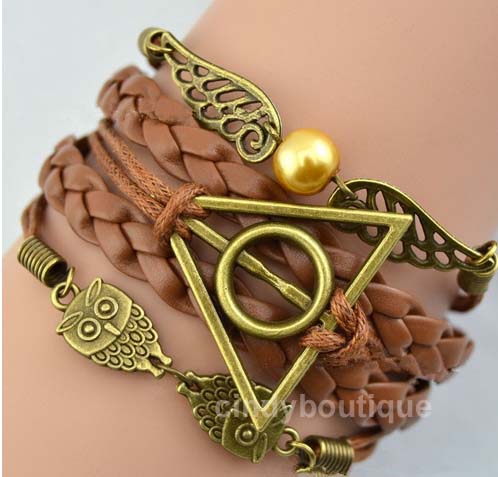Harry Potter Bracelet,wings With Pearl Bracelet,owls Bracelet,fashion Charm Bracelet Leather Bracelet Cute
