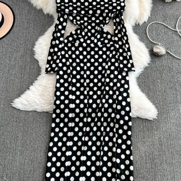 strapless black and white polka dot dress Rich In Love Strapless Midi Dress White/Black Polka Dot